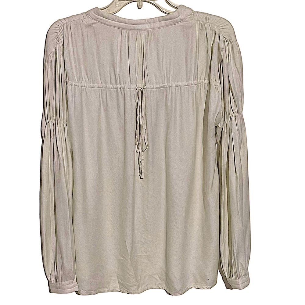 Iro Beige Long Sleeve Drawstring Split Neck Blous… - image 2